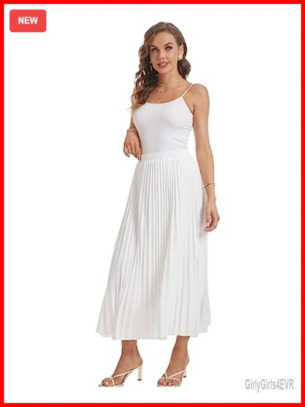 Women's Elastic High Waist Pleated Tiered Boho Swing A-Line Maxi Skirt